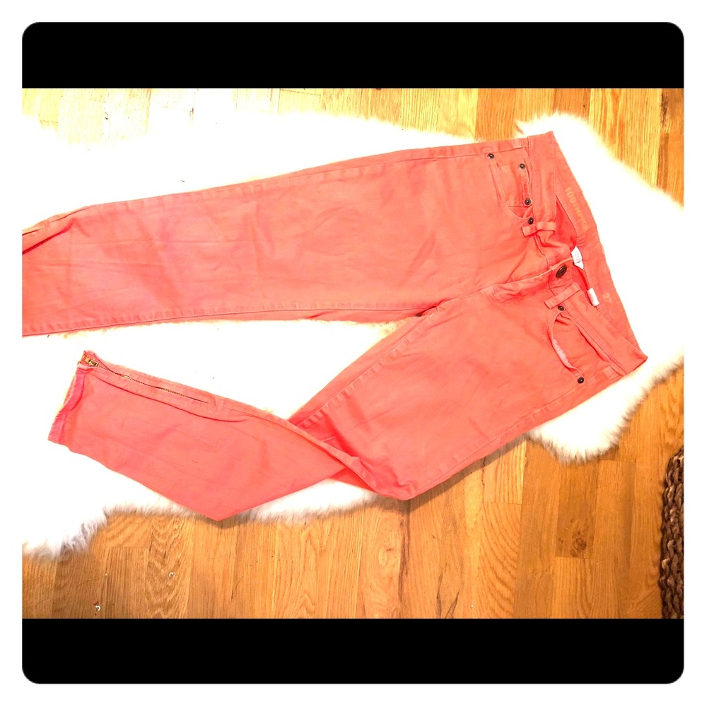 J Crew toothpick bright coral denim jeans